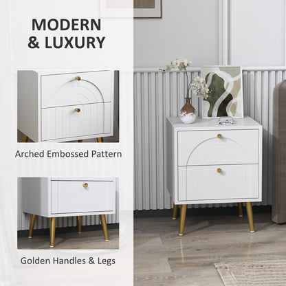 2-Piece Bedside Tables Set with 2 Drawers for Bedroom, White