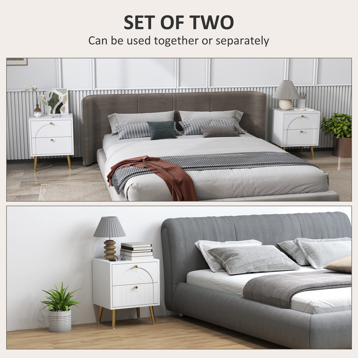 2-Piece Bedside Tables Set with 2 Drawers for Bedroom, White