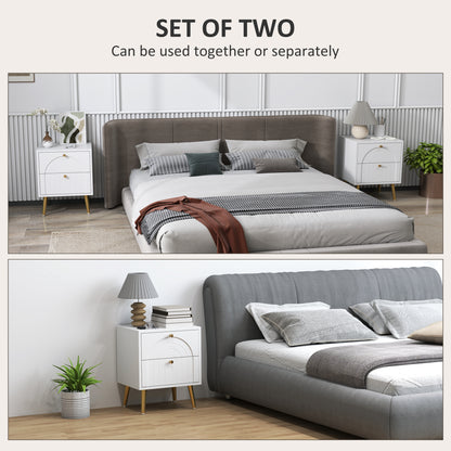 2-Piece Bedside Tables Set with 2 Drawers for Bedroom, White