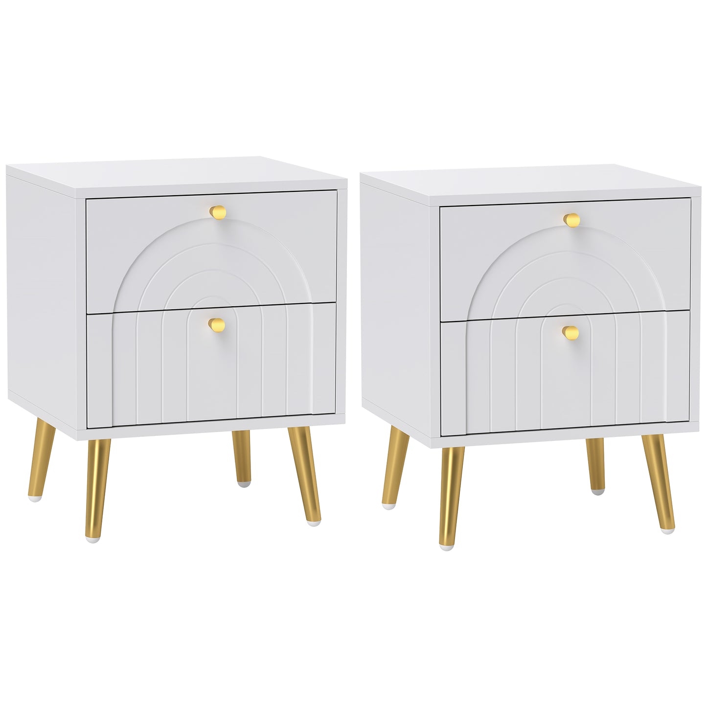 2-Piece Bedside Tables Set with 2 Drawers for Bedroom, White