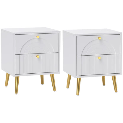 2-Piece Bedside Tables Set with 2 Drawers for Bedroom, White