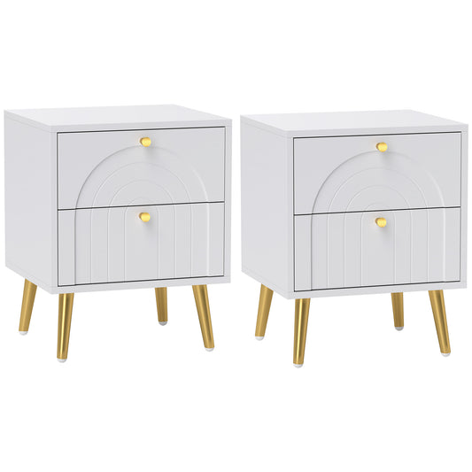 2-Piece Bedside Tables Set with 2 Drawers for Bedroom, White