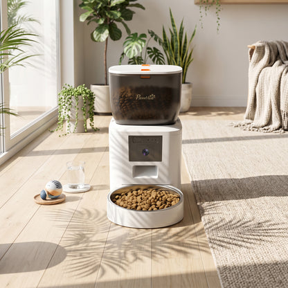 Automatic Cat Feeder with Camera, 2.4G WiFi, Smart APP Control 4L Pet Feeder 1-10 Meals with 2-Way Audio, Night Vision, Anti-Clogging, 10s Meal Call Back, Dual Power Supply, Detachable Clean