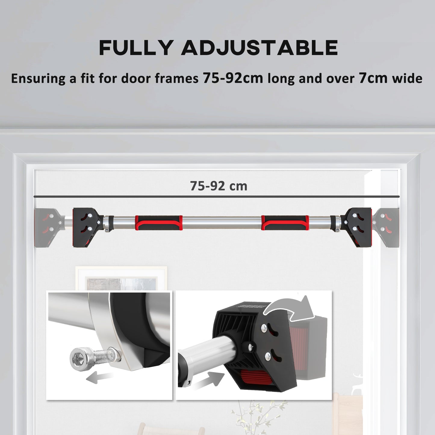 Pull Up Bar Doorway, No Screws Chin Up Bar, Adjustable Length (75-92cm) for Home Gym Workout, Max Load 200kg