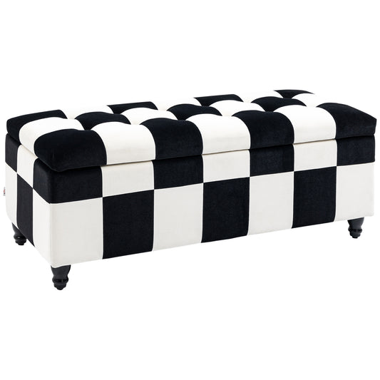 Velvet Storage Ottoman, Button-tufted Footstool Box, Toy Chest with Lid for Living Room, Bedroom, White and Black