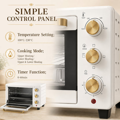 Mini Oven, 21L Countertop Electric Grill, Toaster Oven with Adjustable Temperature, Timer, Baking Tray and Wire Rack, 1400W, White