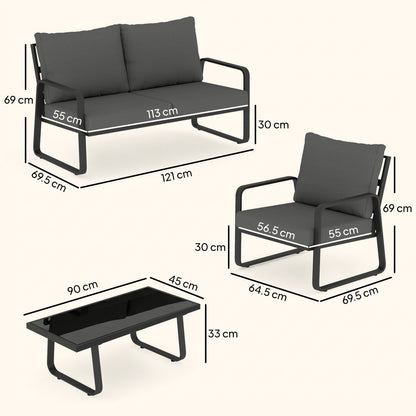 4 Piece Garden Furniture Set, Outdoor Sofa Set, Black