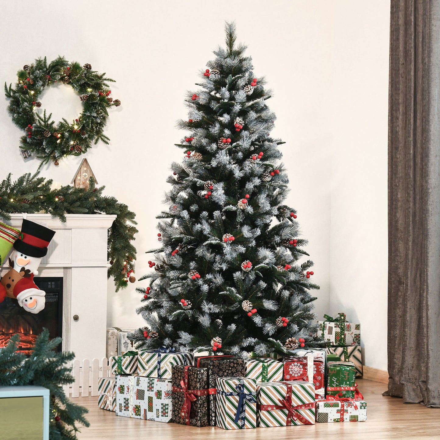 6FT Artificial Snow Dipped Christmas Tree Xmas Holiday Pencil Tree Green