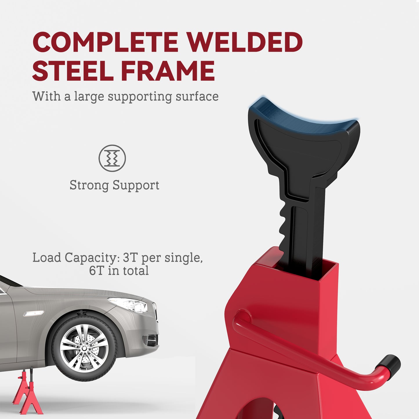3 Ton Axle Stands, Adjustable Car Jack Stands, Pack of 2, Red