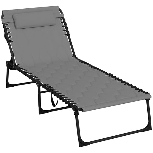 Foldable Sun Lounger with 5-level Reclining Back, Outdoor Tanning Chair w/ Padded Seat, Outdoor Sun Lounger with Side Pocket