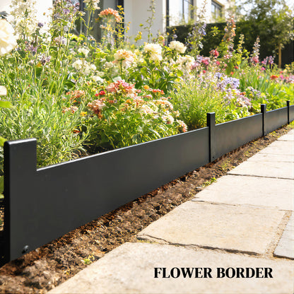 5pcs Garden Fence, No Dig Metal Outdoor Picket Fence Panels, Black
