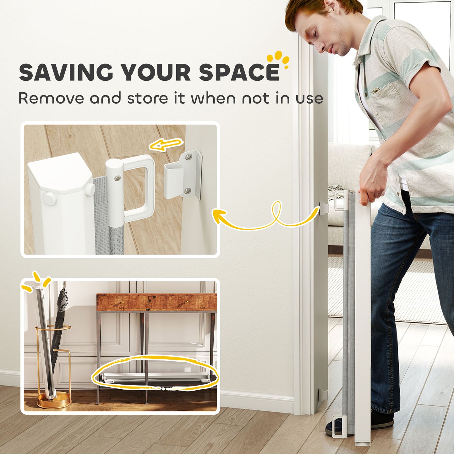 Retractable Pet Safety Gate, Folding Stair Barrier, Guard Door, Grey