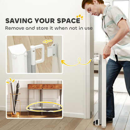 Retractable Pet Safety Gate, Folding Stair Barrier, Guard Door, Grey