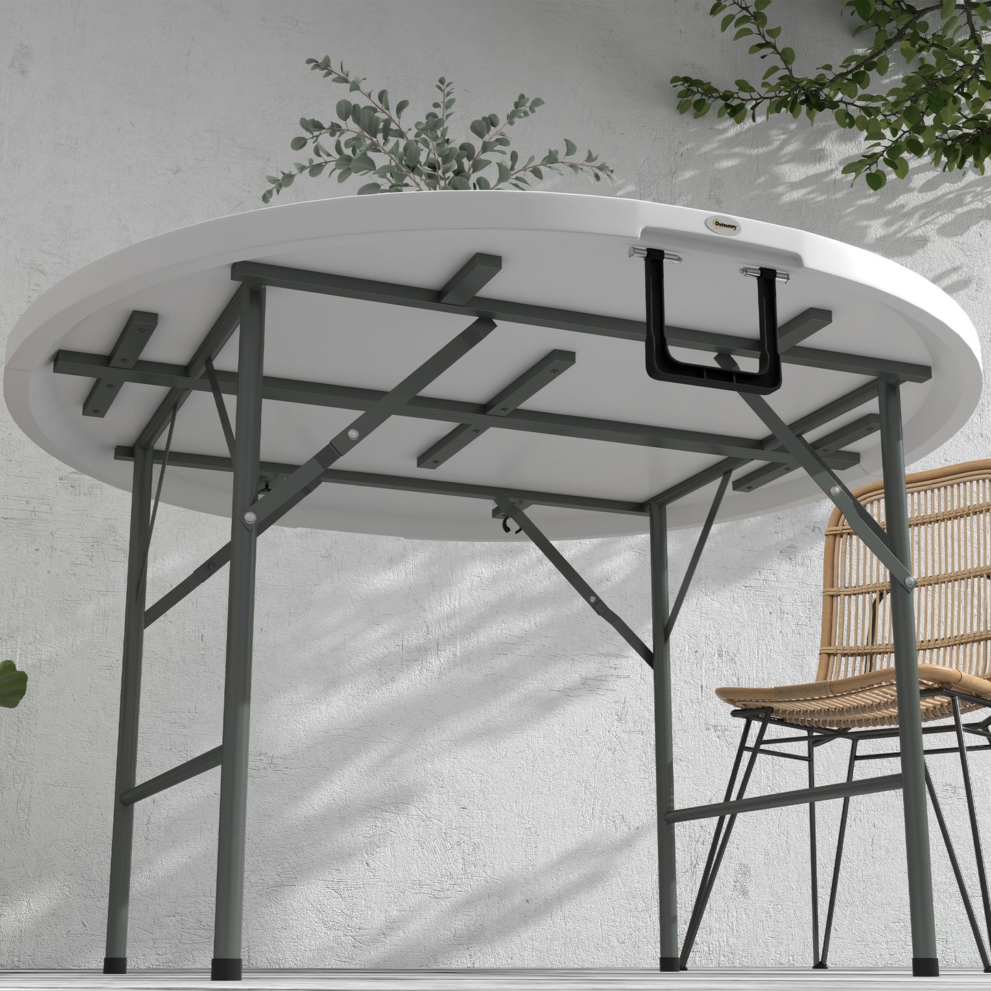 Folding Garden Outdoor Table For 6 - With Metal Frame, White