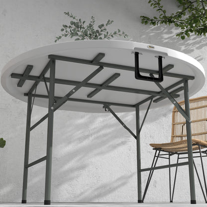 Folding Garden Outdoor Table For 6 - With Metal Frame, White