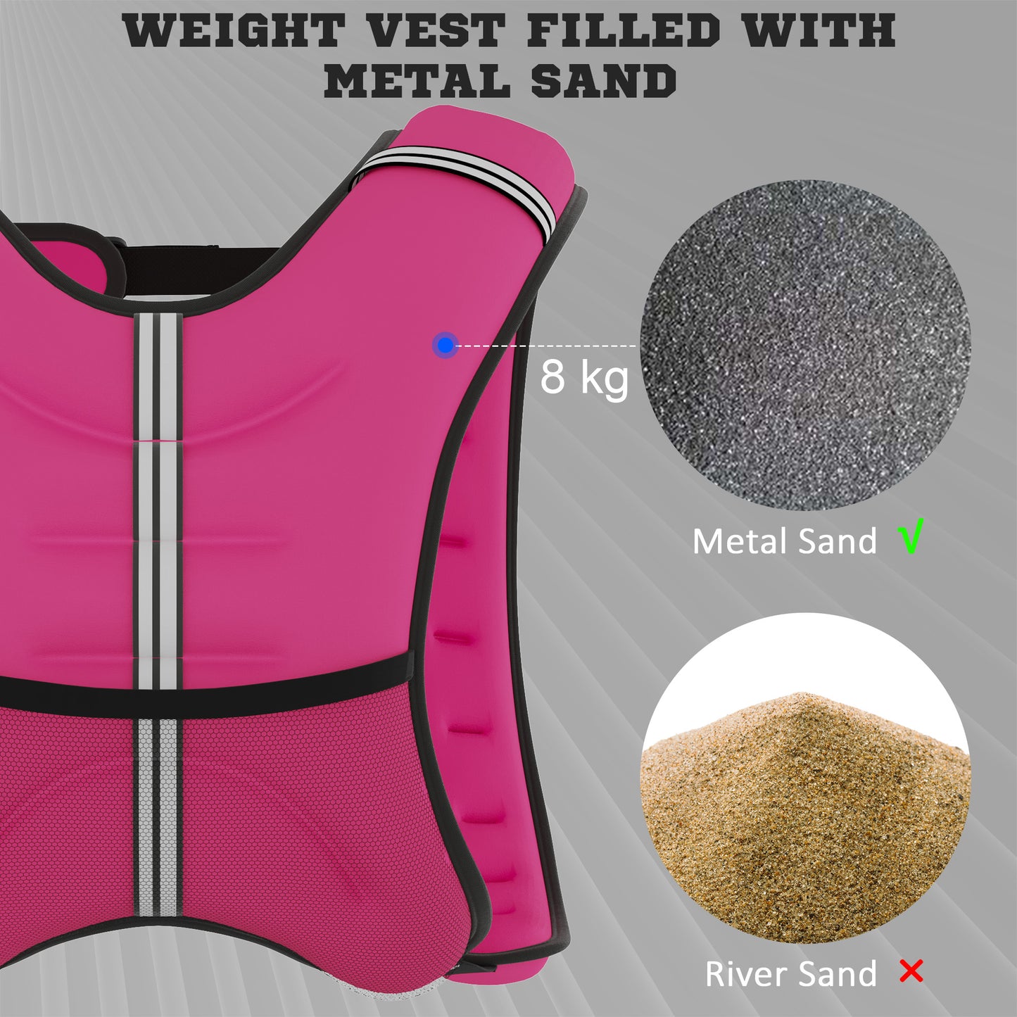 8KG Weighted Vest with Adjustable Straps, Pocket, Reflective Strips