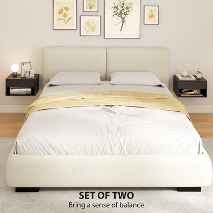 Floating Nightstands Set of 2, Bedside Table w/ Drawer and Open Shelf