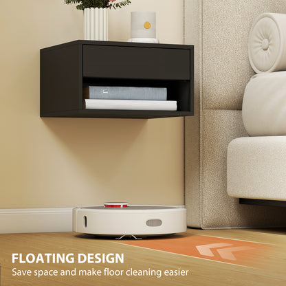 Floating Nightstands Set of 2, Bedside Table w/ Drawer and Open Shelf