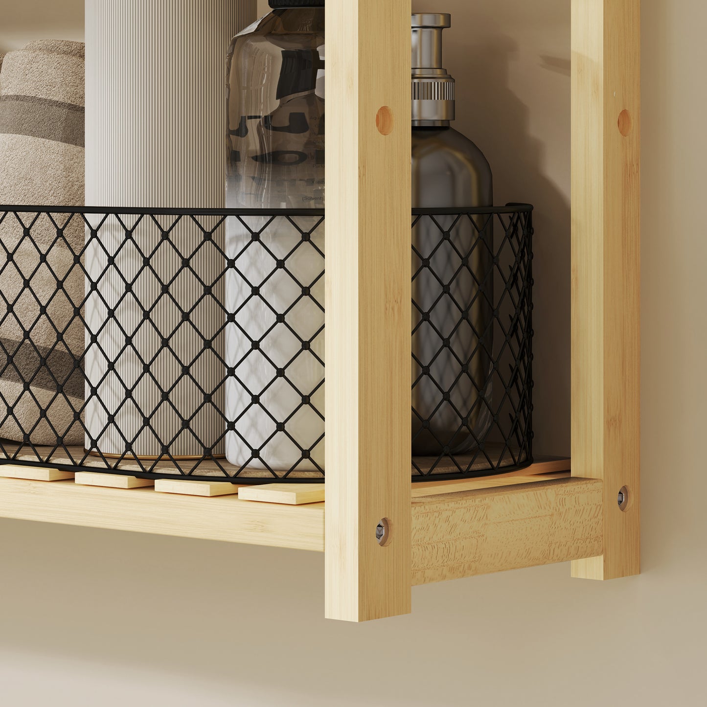 3-Tier Bamboo Adjustable Bathroom Storage Shelf, Natural