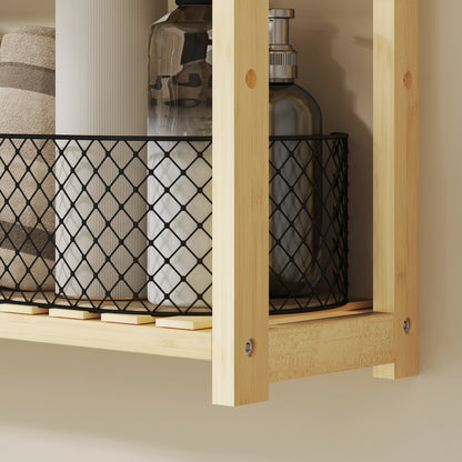 3-Tier Bamboo Adjustable Bathroom Storage Shelf, Natural