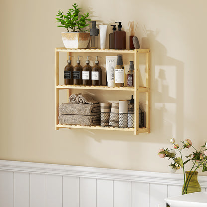 3-Tier Bamboo Adjustable Bathroom Storage Shelf, Natural