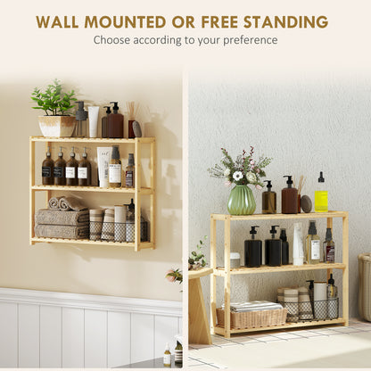 3-Tier Bamboo Adjustable Bathroom Storage Shelf, Natural