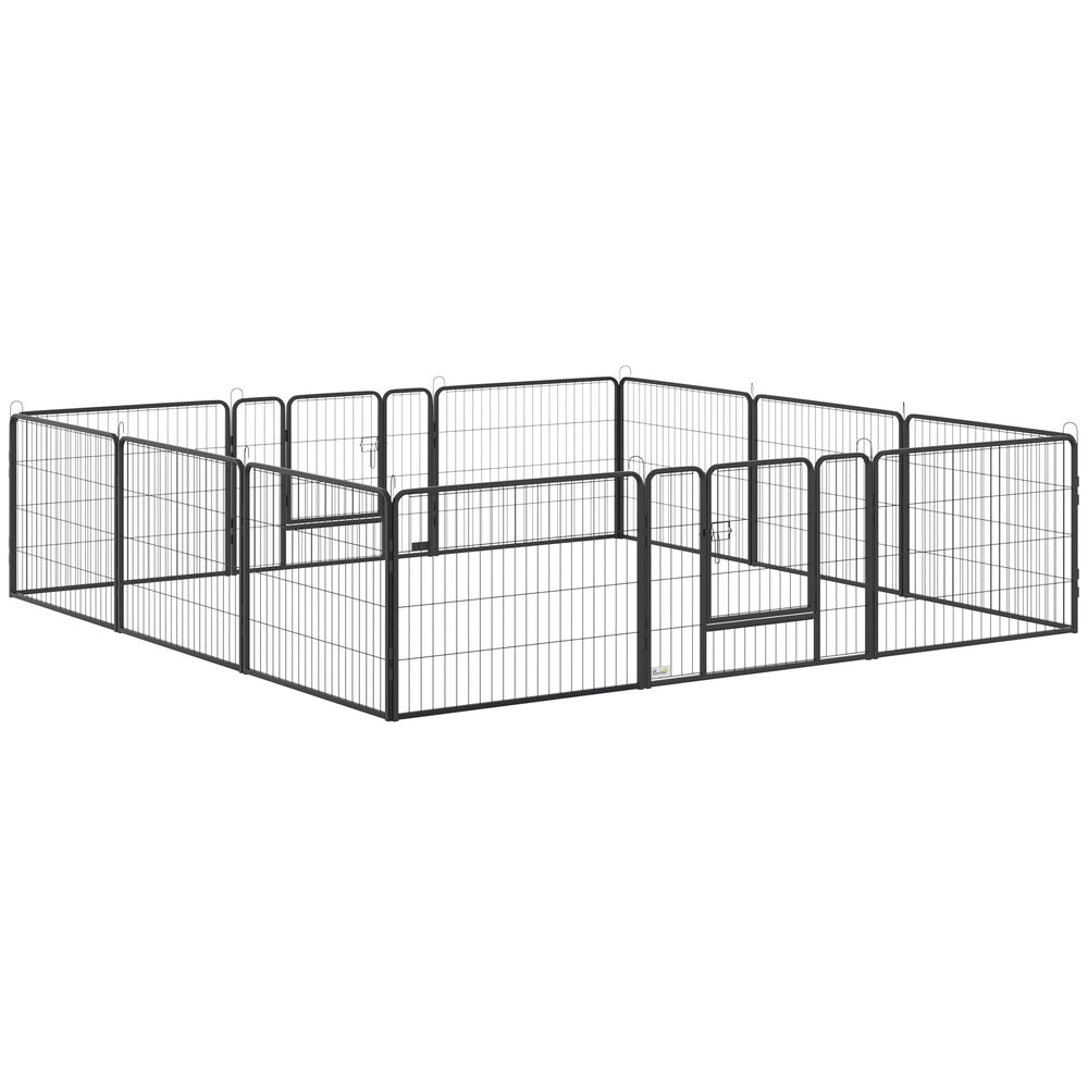 Heavy Duty Pet Playpen, 12 Panels Puppy Play Pen, Foldable Steel Dog Exercise Fence, with 2 Doors Locking Latch, 80 x 60 cm