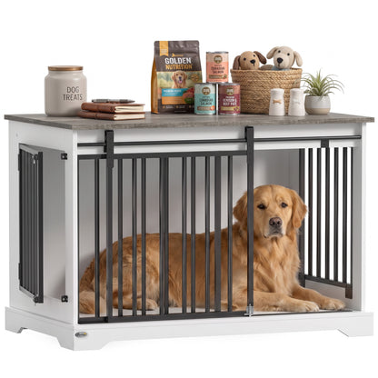 100 cm Large Dog Crate Furniture with Sliding Barn Door