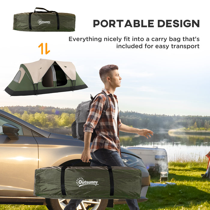 Camping Tent for 6-8 Man with 2000mm Waterproof Rainfly and Carry Bag for Fishing Hiking Festival, Dark Green