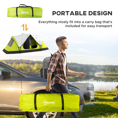 2 Room Camping Tent with Waterproof Rainfly & Screen Panels Yellow