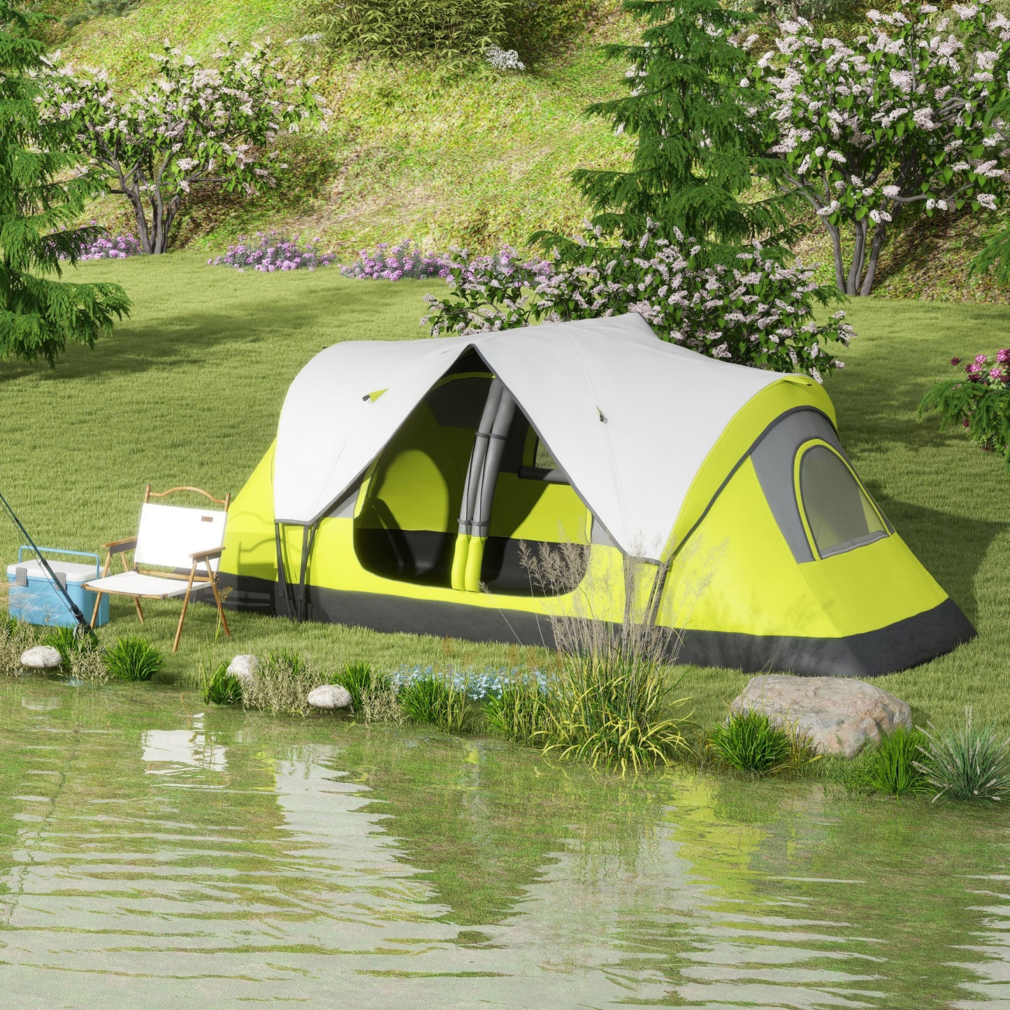 2 Room Camping Tent with Waterproof Rainfly & Screen Panels Yellow