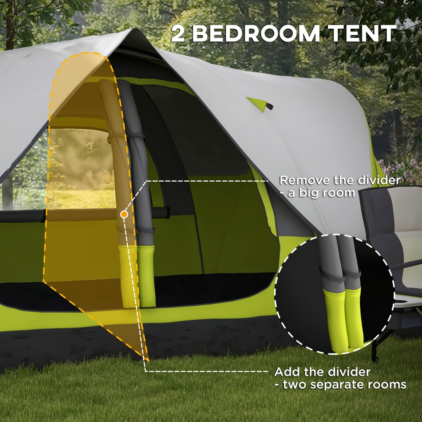 2 Room Camping Tent with Waterproof Rainfly & Screen Panels Yellow
