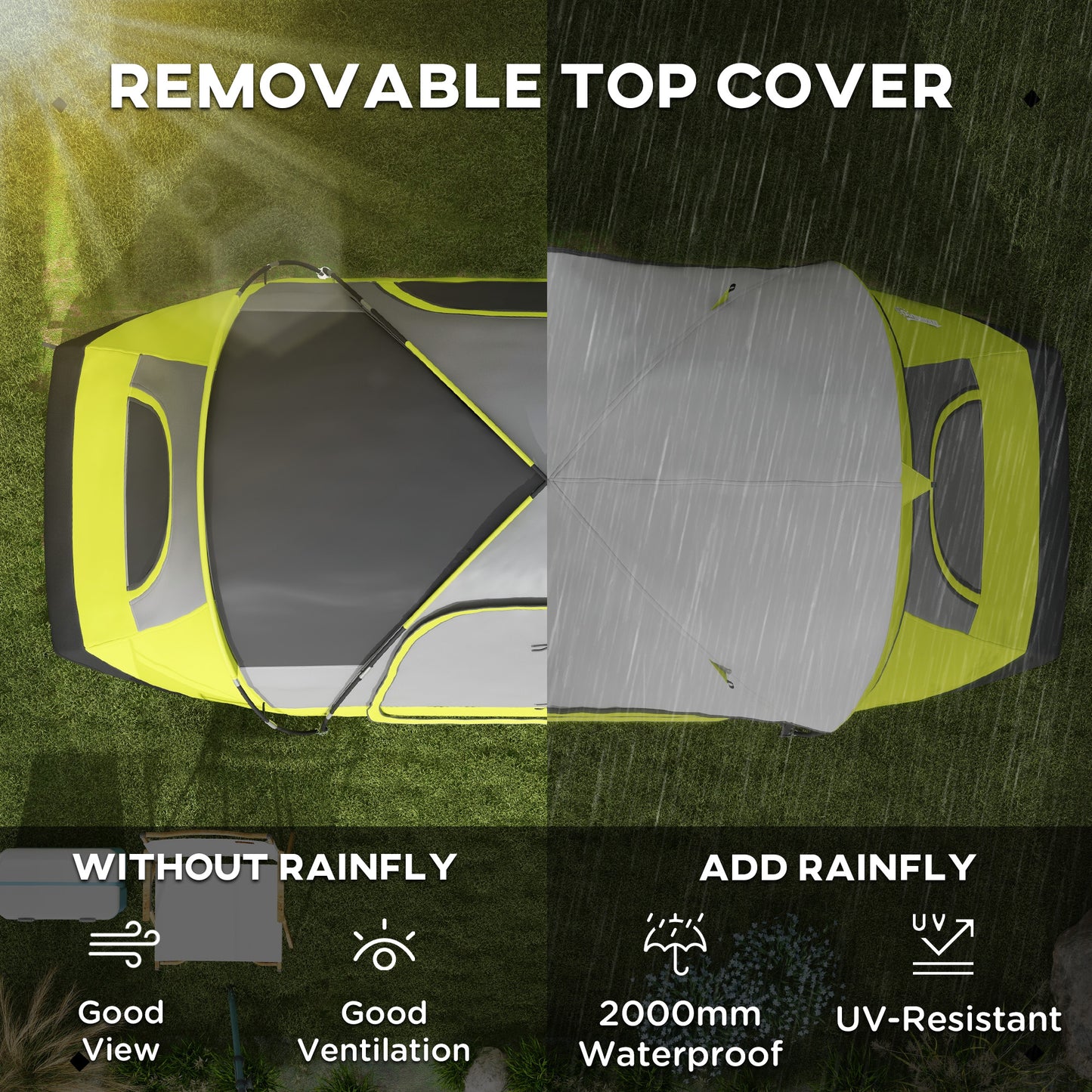 2 Room Camping Tent with Waterproof Rainfly & Screen Panels Yellow
