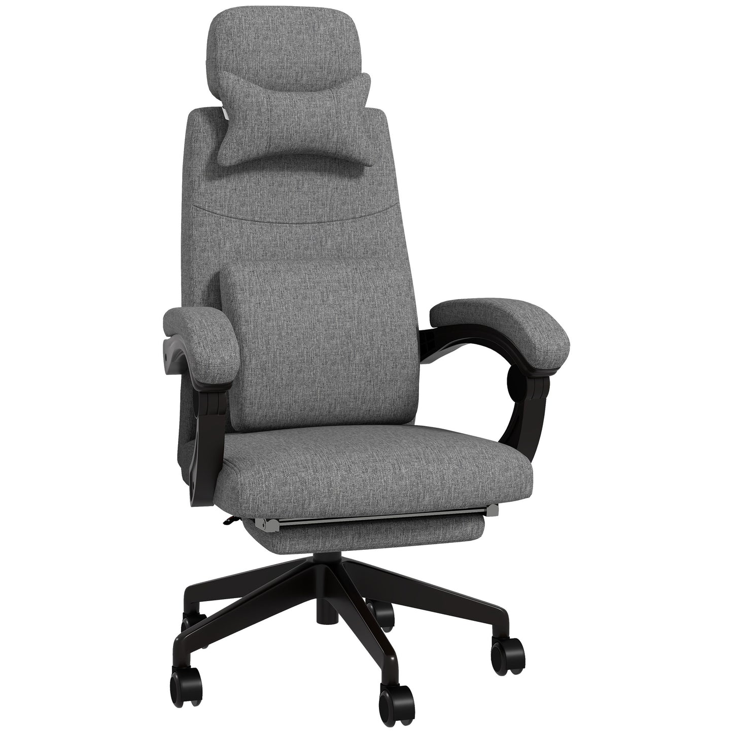 High Back Office Chair Reclining Computer Chair with Footrest Lumbar Support Adjustable Height Swivel Wheels Grey