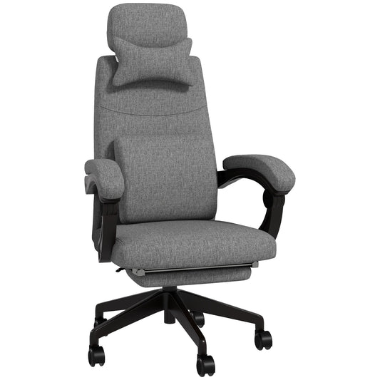 High Back Office Chair Reclining Computer Chair with Footrest Lumbar Support Adjustable Height Swivel Wheels Grey