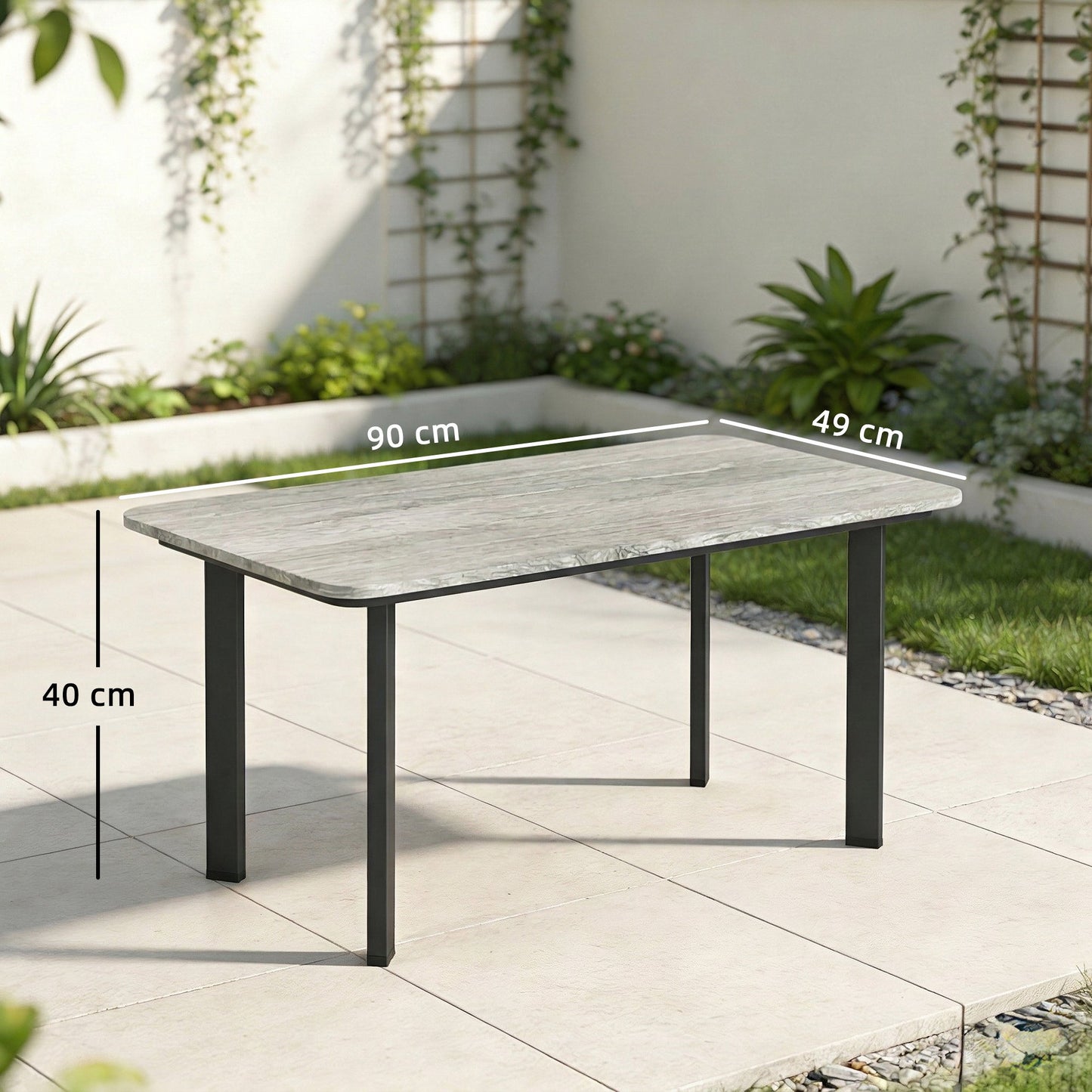 Outdoor Coffee Table, Garden Table with Slatted WPC Top, Grey