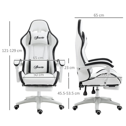 omputer Gaming Chair, PU Leather Office Desk Chair with Footrest, Swivel Wheels, 135° Reclining Back, Lumbar Support, Headrest for Home, White and Black