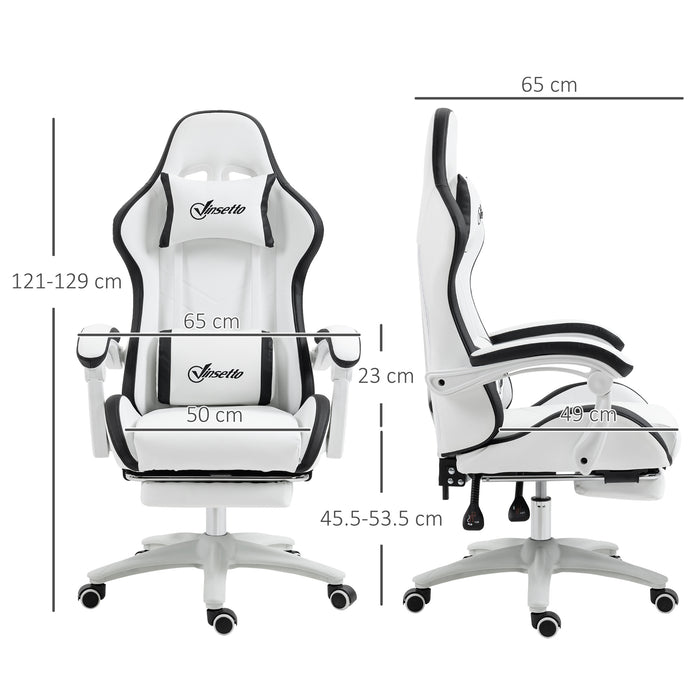 Racing Gaming Chair, Reclining PU Leather Computer Chair with 360 Degree Swivel Seat, Footrest, Removable Headrest White and Black