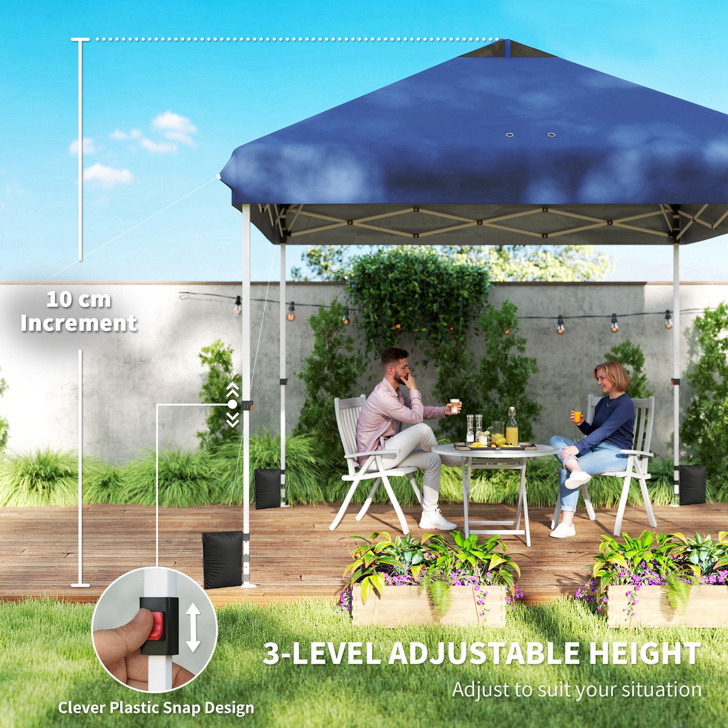 3x3 m Pop Up Gazebo w/ Wheels, One-Touch Party Tent, Dark Blue