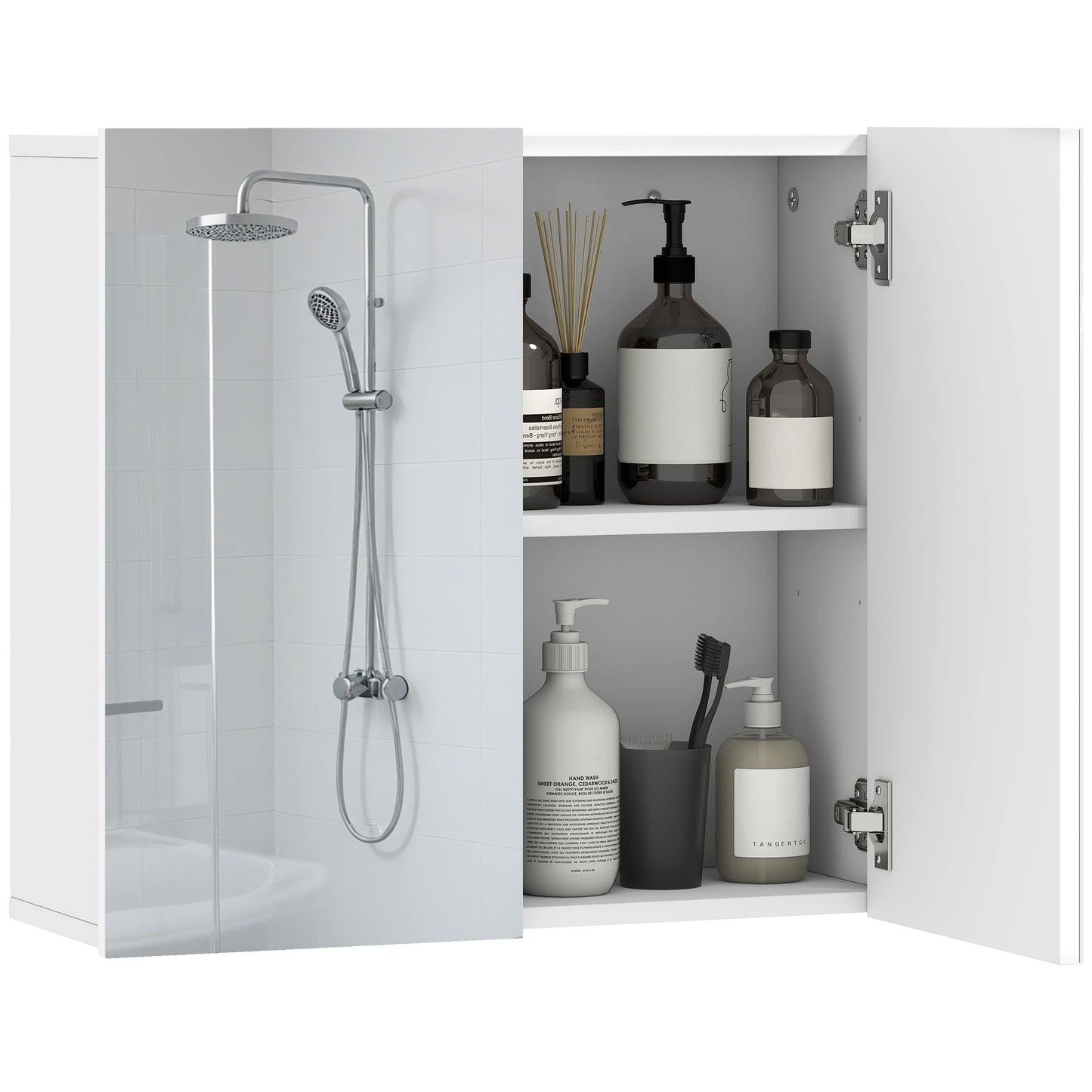 Bathroom Mirror Cabinet with 2 Doors and Adjustable Shelf, White