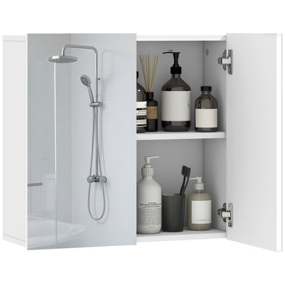 Bathroom Mirror Cabinet with 2 Doors and Adjustable Shelf, White