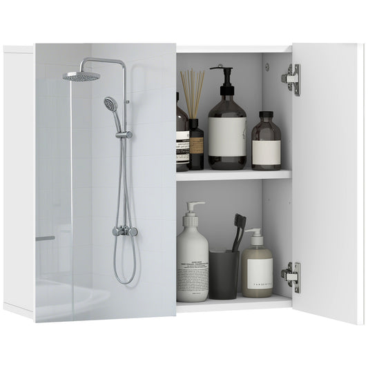 Bathroom Mirror Cabinet with 2 Doors and Adjustable Shelf, White