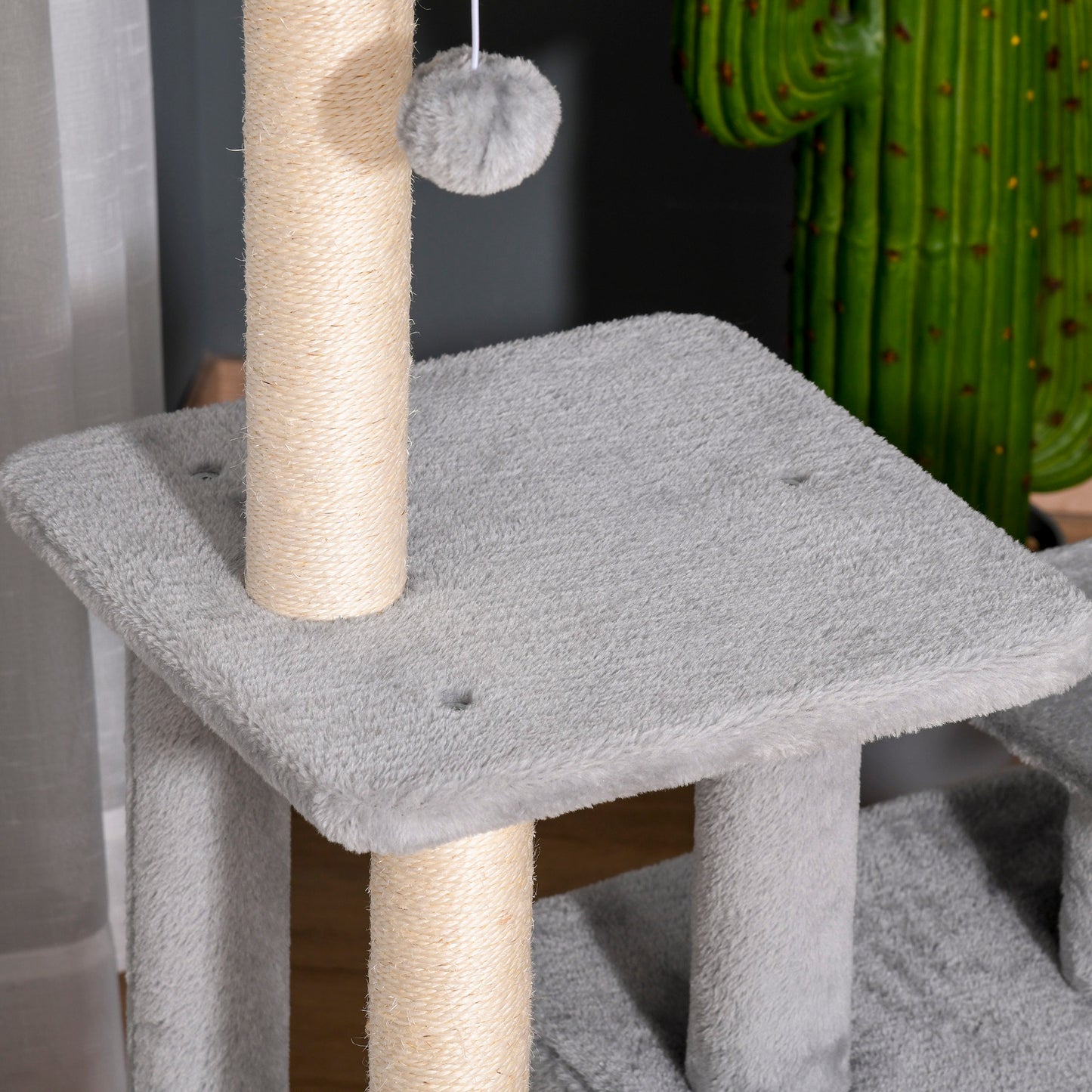Cat Tree Tower for Indoor Cats 114cm Climbing Activity Centre Kitten with Sisal Scratching Post Perch Hanging Ball Condo Toy Light Grey