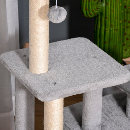 Cat Tree Tower for Indoor Cats 114cm Climbing Activity Centre Kitten with Sisal Scratching Post Perch Hanging Ball Condo Toy Light Grey