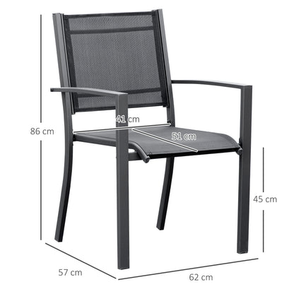 Garden Chairs Set Of 2 Outdoor Chairs with Steel Frame Texteline Seats for Camping Fishing Patio Balcony Grey Black