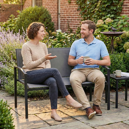2 Seater Metal Garden Bench, Park Patio Seat, Grey