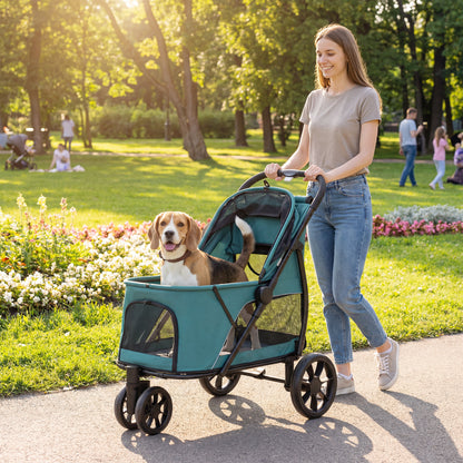 Dog Stroller, 3 Wheels Pet Stroller with Easy One-Click Quick Fold