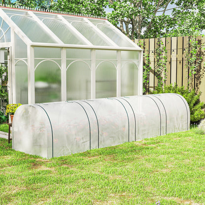 PE Tunnel Greenhouse, Green Grow House with Steel Frame and Zipper Doors for Garden, 395 x 100 x 80cm, White