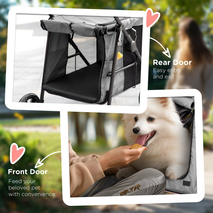 One-click Foldable Pet Stroller w/ Mesh Windows, for Small Pets - Grey