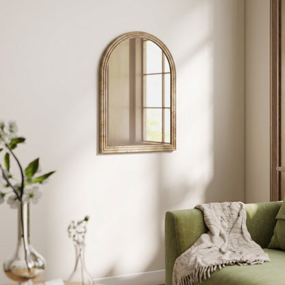Modern Wall-Mounted Mirror with Grooved Edge, Brown